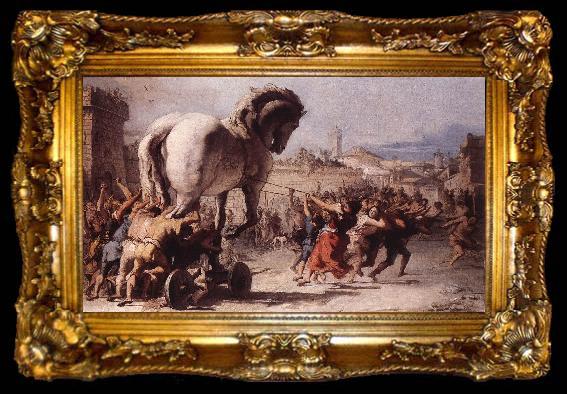 framed  TIEPOLO, Giovanni Domenico The Procession of the Trojan Horse in Troy e, ta009-2